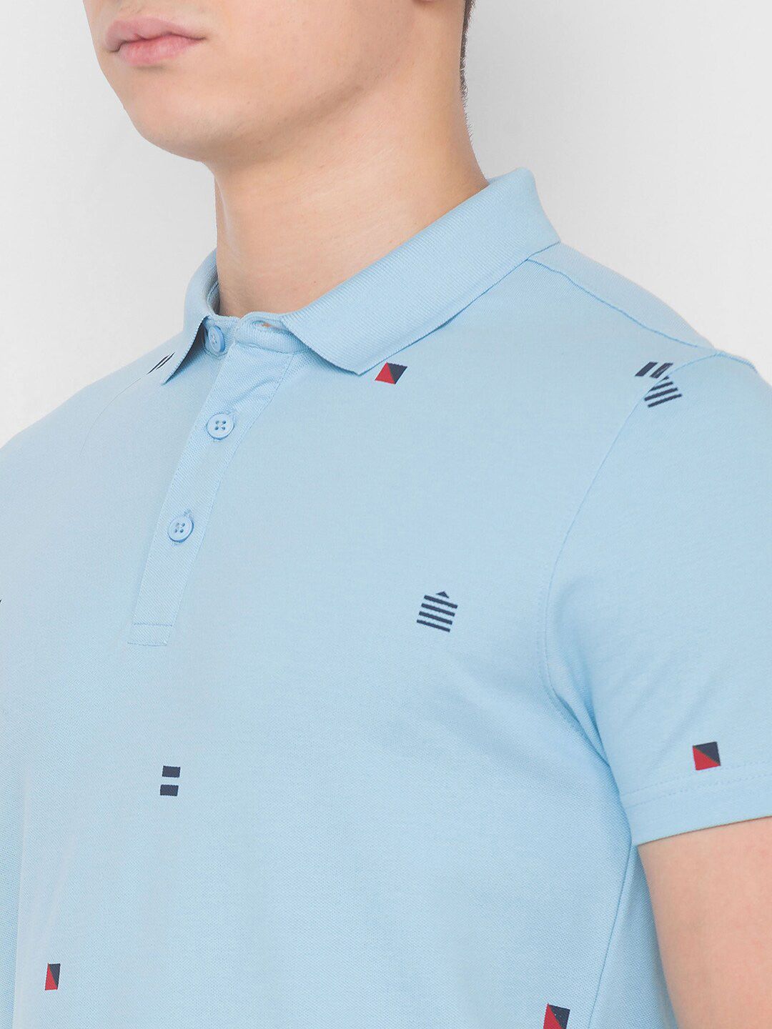 SPYKAR Men Blue Printed Polo Collar Pockets Slim Fit T-shirt