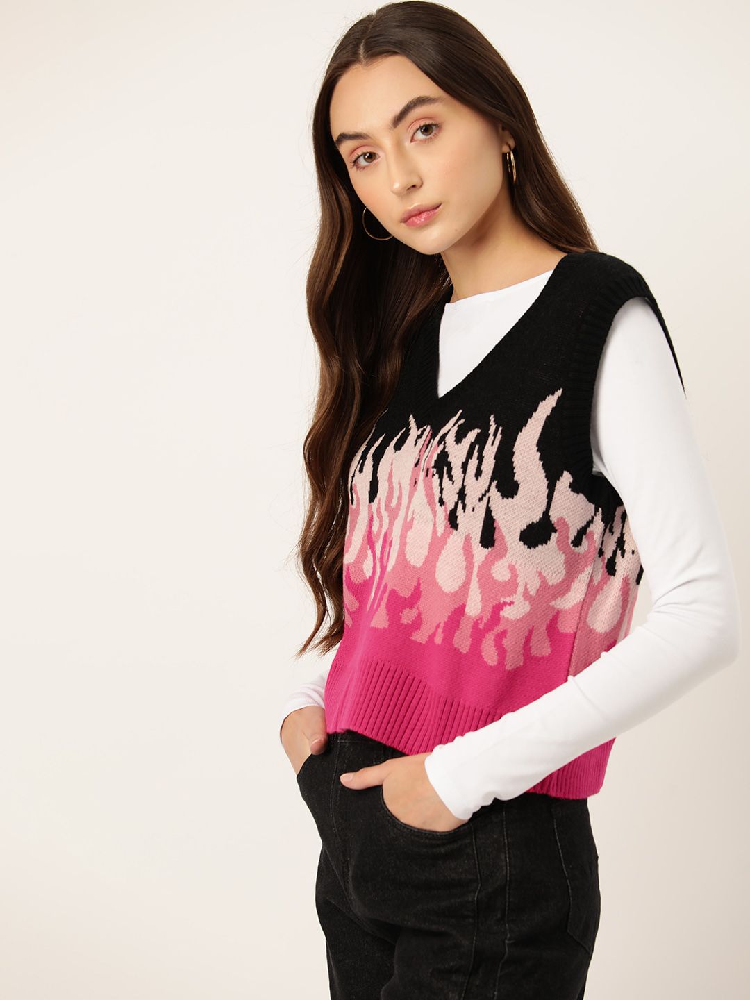 DressBerry Pure Acrylic Self-Design Sweater Vest