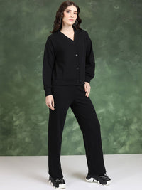 Tokyo Talkies Cardigan Sweater With Crop Top Wide Leg Trousers