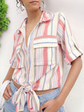 DressBerry Never Be Limited Striped Shirt Style Crop Top