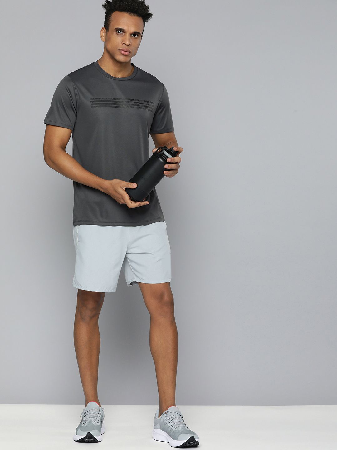 HRX By Hrithik Roshan Training Men Anthra Melange Rapid-Dry Graphic Tshirts
