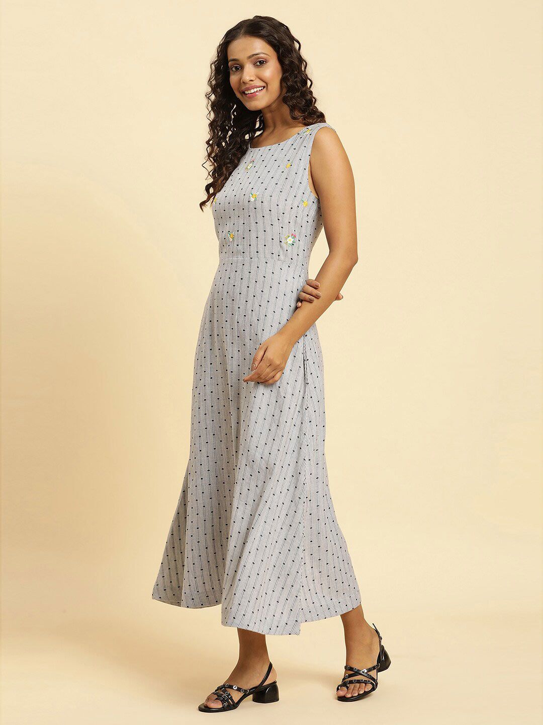 W Striped A-Line Maxi Pure Cotton Dress
