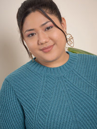 CURVY STREET Cable Knit Self Design Pullover Acrylic Sweater