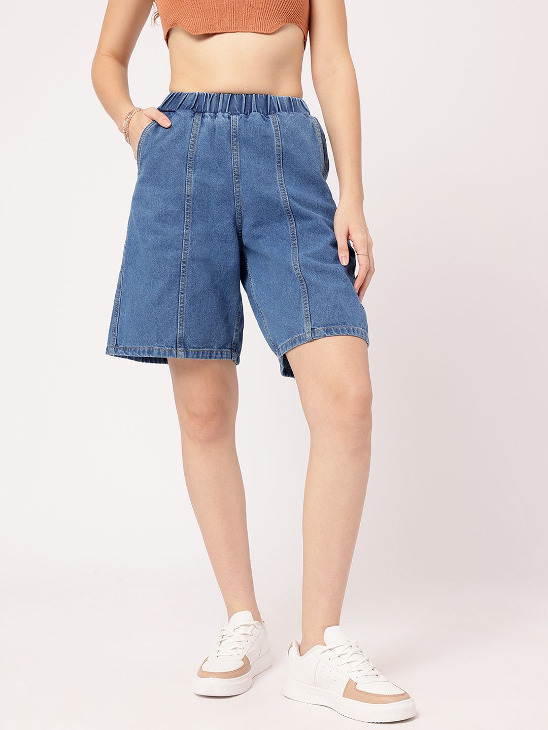 DressBerry Women Elevated Basics Denim Bermuda Shorts