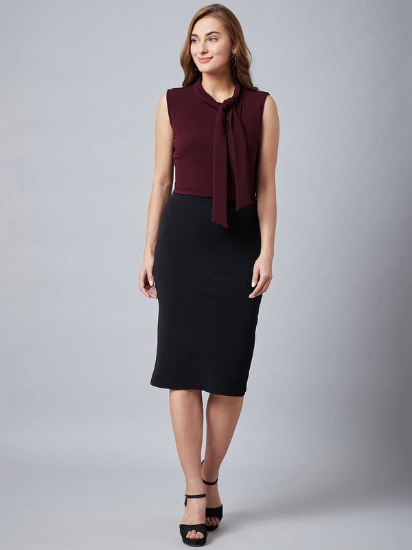 Athena Women Burgundy & Black Sheath Dress