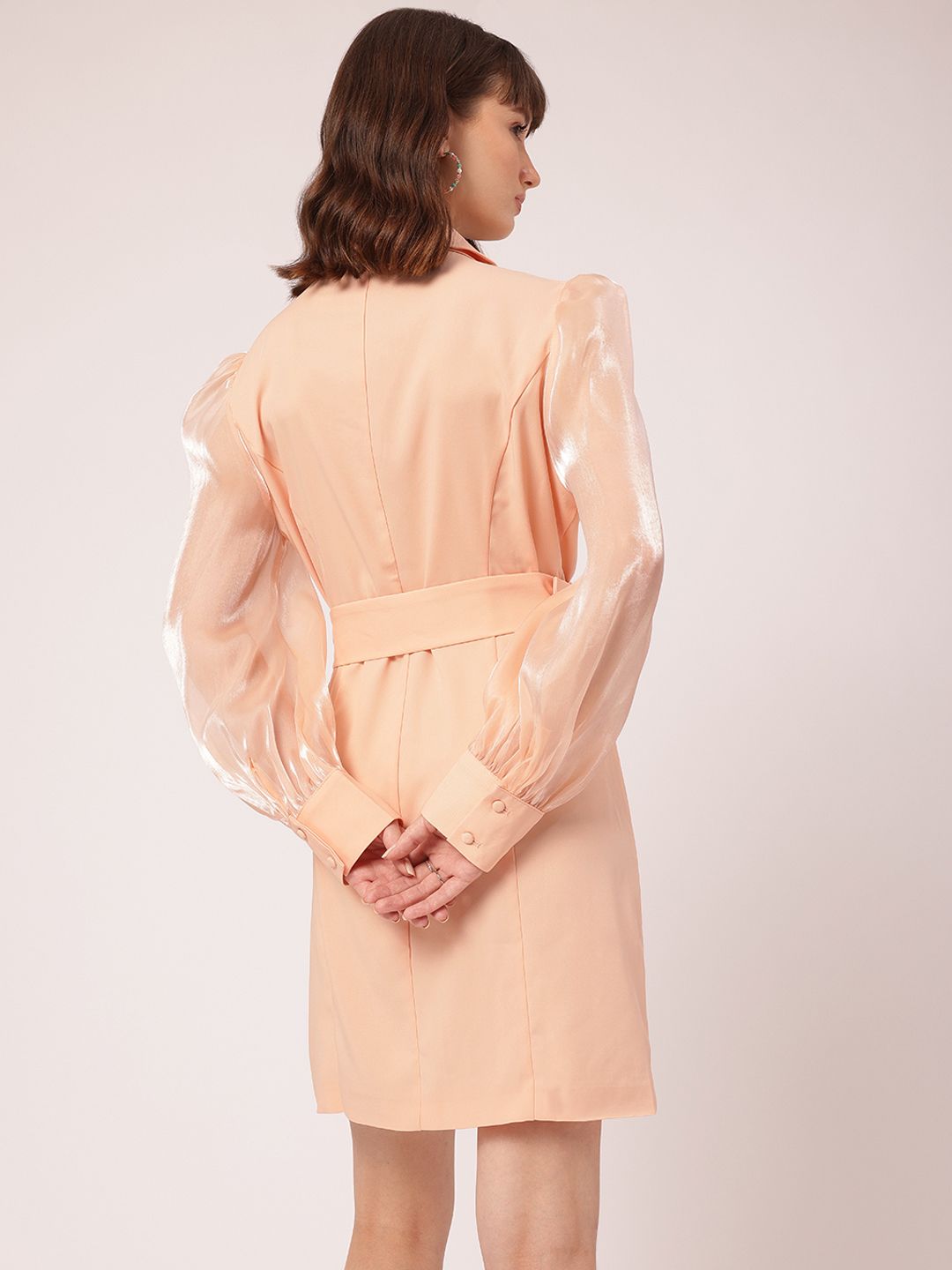 DressBerry Classy & Stylish Lapel Collar Puff Sleeves Belted Blazer Mini Dress
