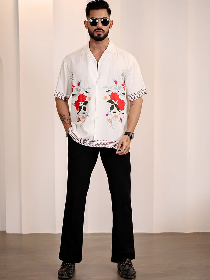 Eszett Men Floral Printed Cuban Collar Casual Shirt