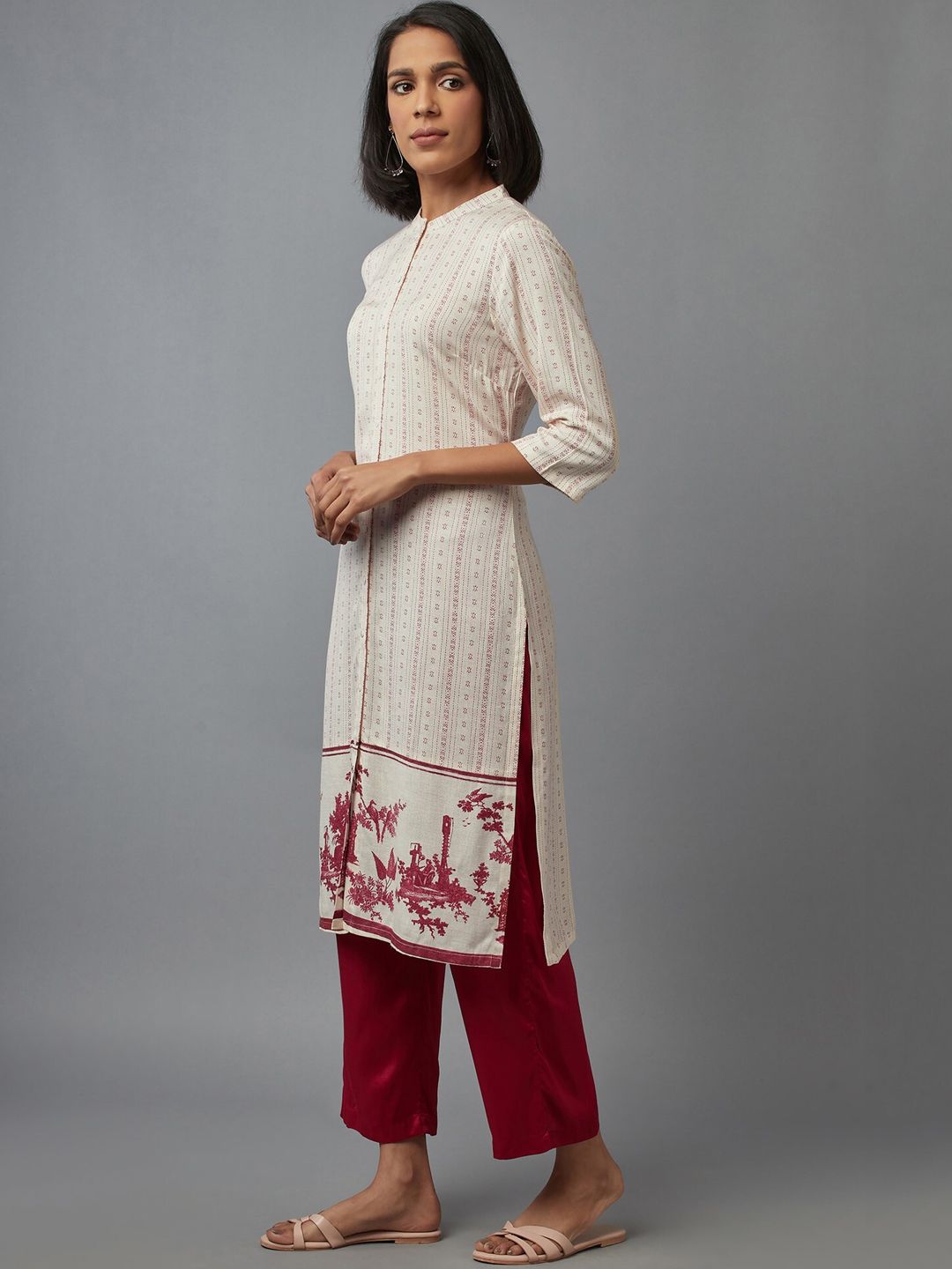 W Women White Ethnic Motifs Embroidered Flared Sleeves Kurta