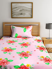 KLOTTHE White & Pink Geometric 210 TC Polycotton 2 Single Bedsheet with 2 Pillow Covers