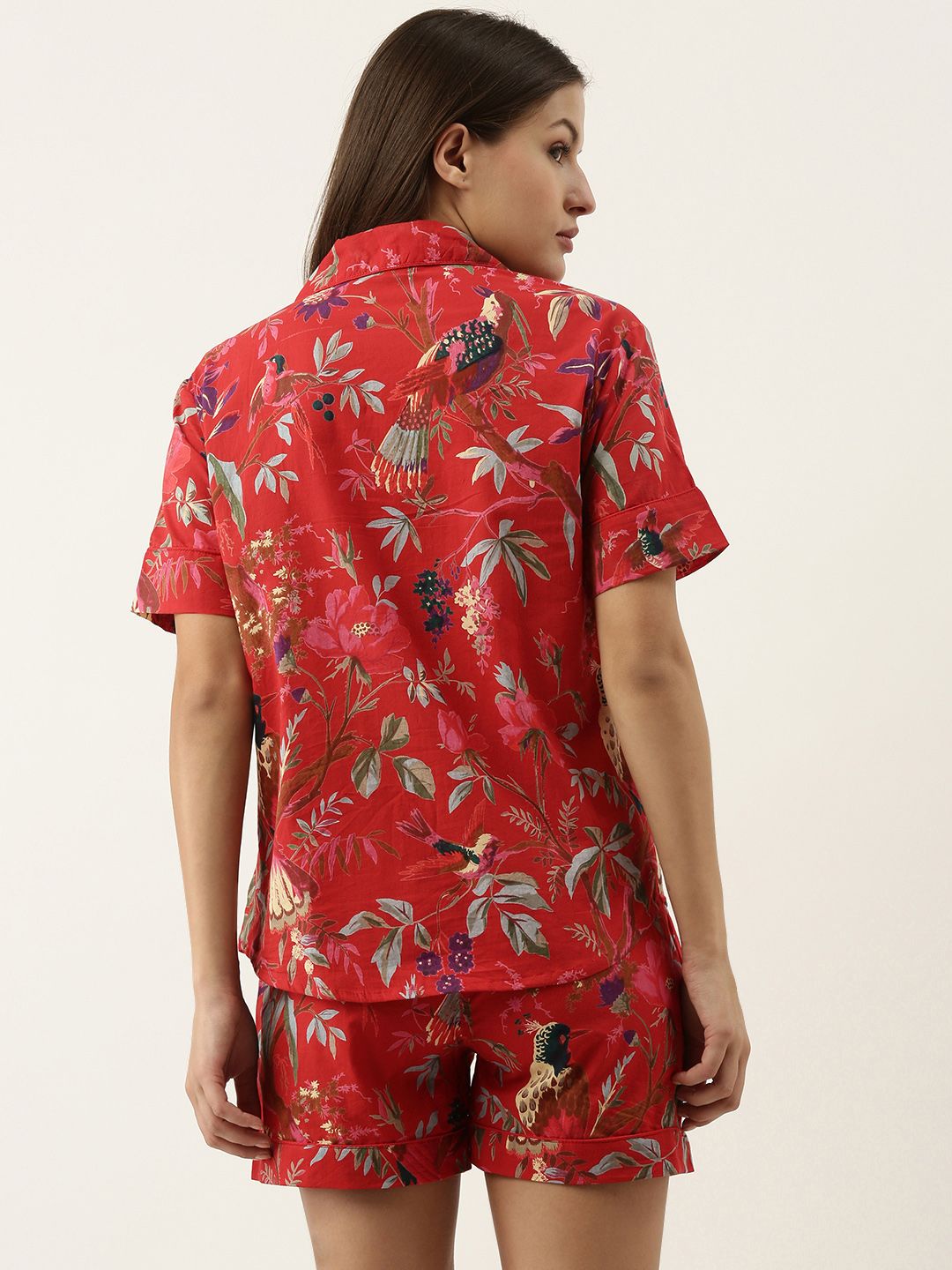 SANSKRUTIHOMES Women Red Printed Cotton Night suit