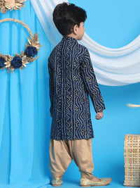 VASTRAMAY Boys Blue Bandhani Printed Kurta with Dhoti Pants