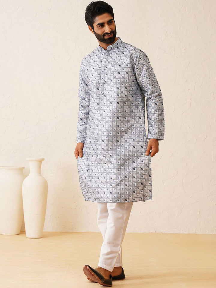 SOJANYA LUXE Motif Etnik Bersulam Kurta Sutera Kapas Labuci Dengan Piyama