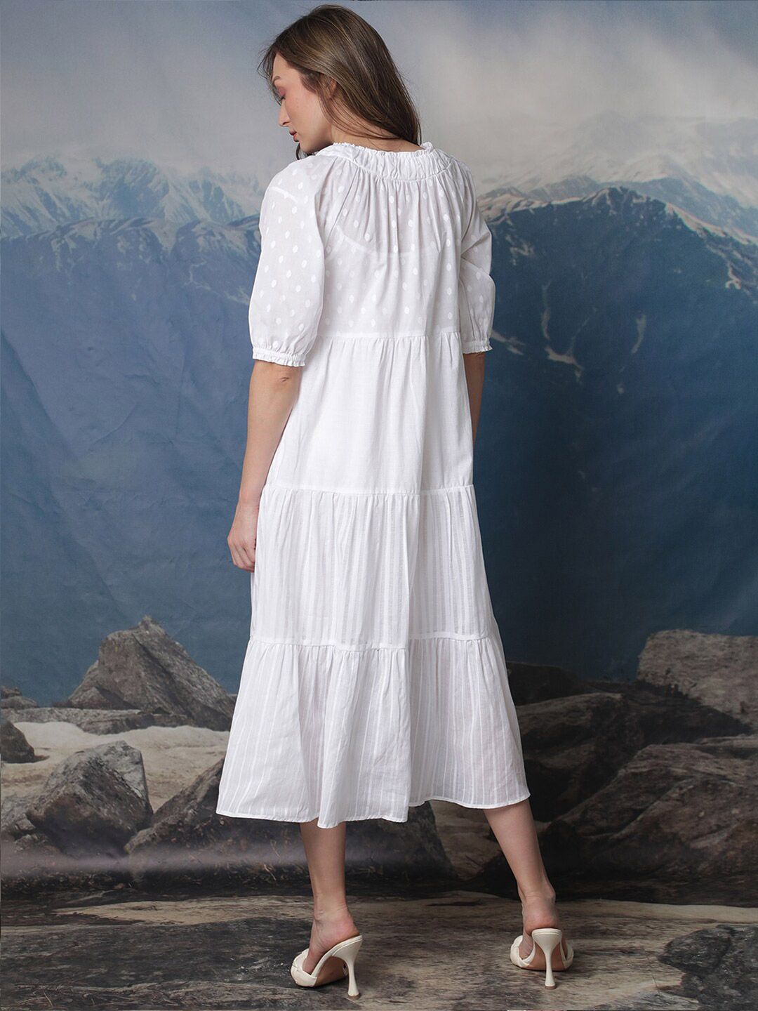 RAREISM Tie-Up Neck A-Line Midi Dress