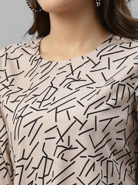 Style Quotient Nude-Coloured & Black Print Crepe Top
