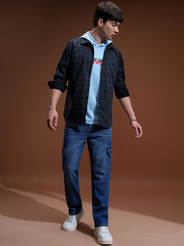 HIGHLANDER Men Navy & Brown Slim Fit Checked Casual Shirt