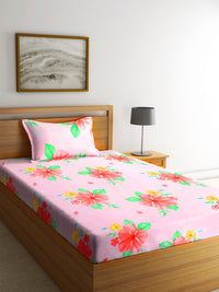 KLOTTHE Floral Pink Polycotton 210 TC Single Cadar Halus dengan Sarung Bantal-89 x 59 inci