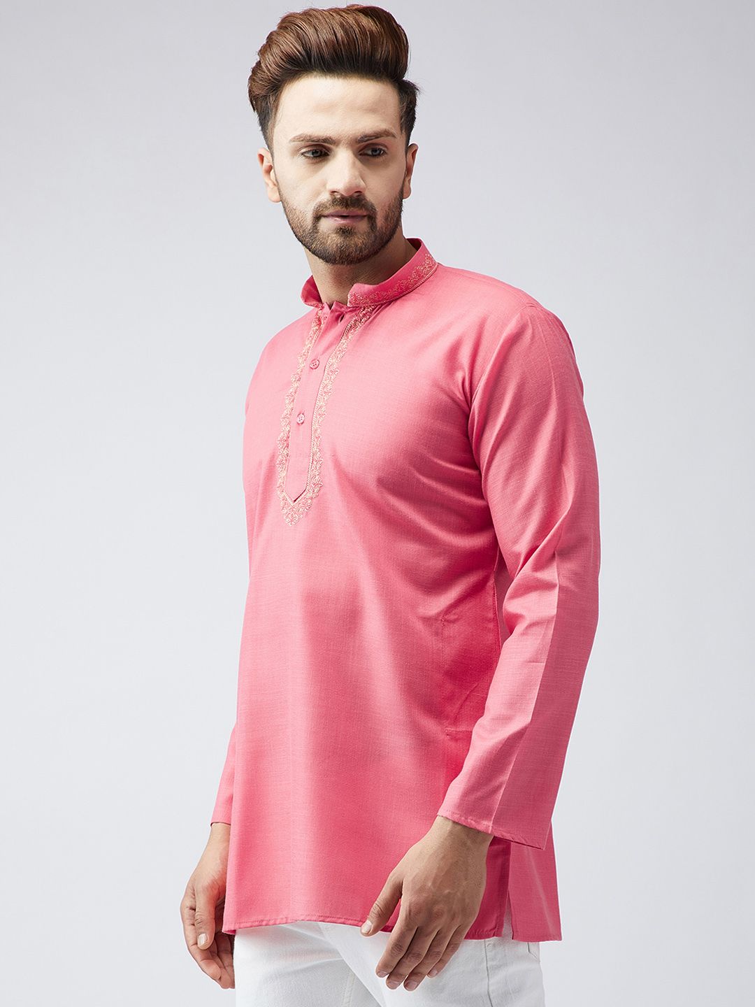 SOJANYA Men Pink Solid Kurta Lurus
