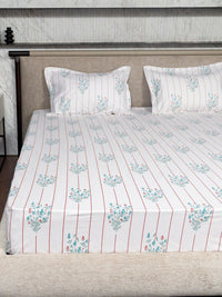 URBAN SPACE Rust White Floral Cotton 200 TC Queen Bedsheet With 2 Pillow Cover