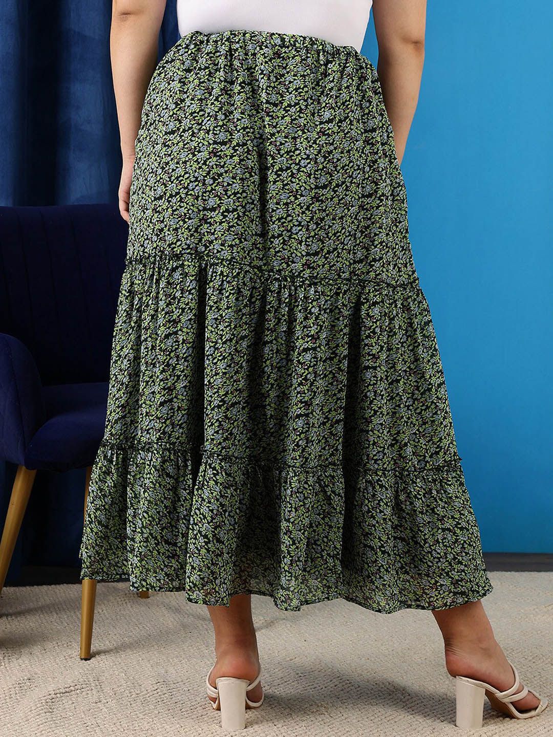 CURVY STREET Floral Printed Maxi A-Line Skirt