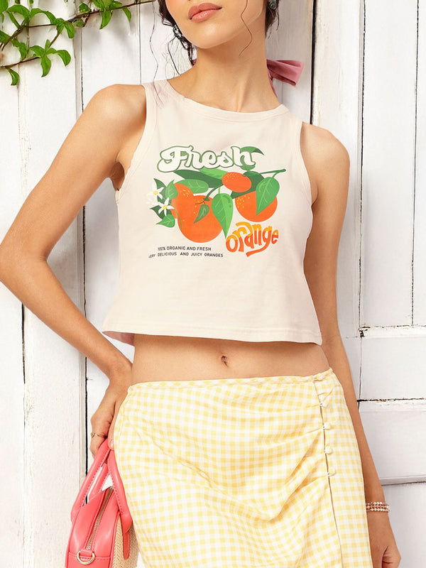 DressBerry Conversational Print Sleeveless Crop T-shirt