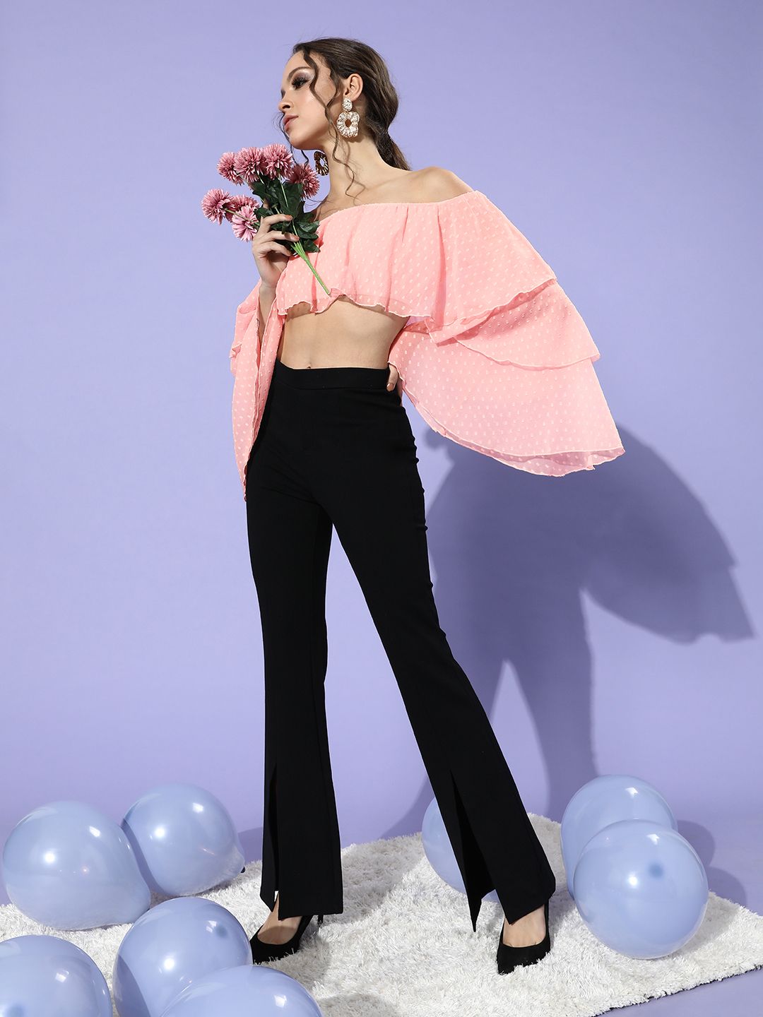 Berrylush Women Pretty Pink Solid Dobby Weave Top