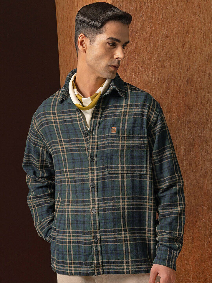 LOCOMOTIVE Premium Men Oversized Dobby Textured Checked Overshirt