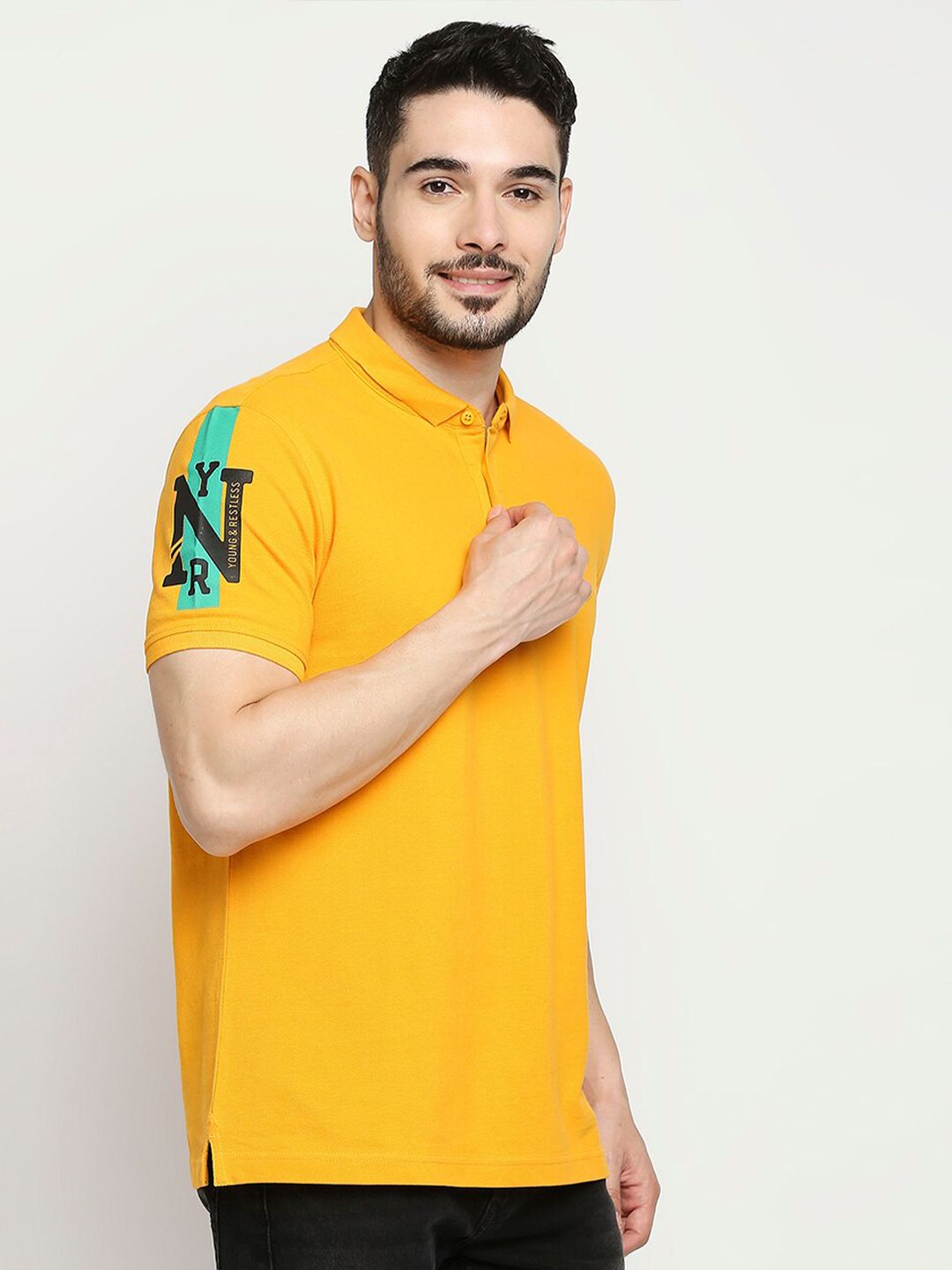 SPYKAR Men Yellow Polo Collar Applique Slim Fit T-shirt