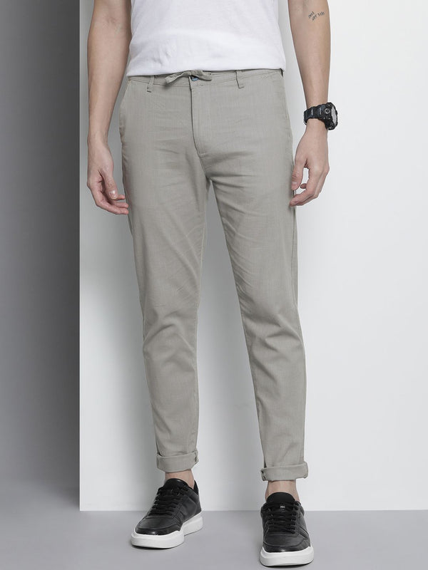 The Indian Garage Co Men Grey Slim Fit Linen Blend Trousers
