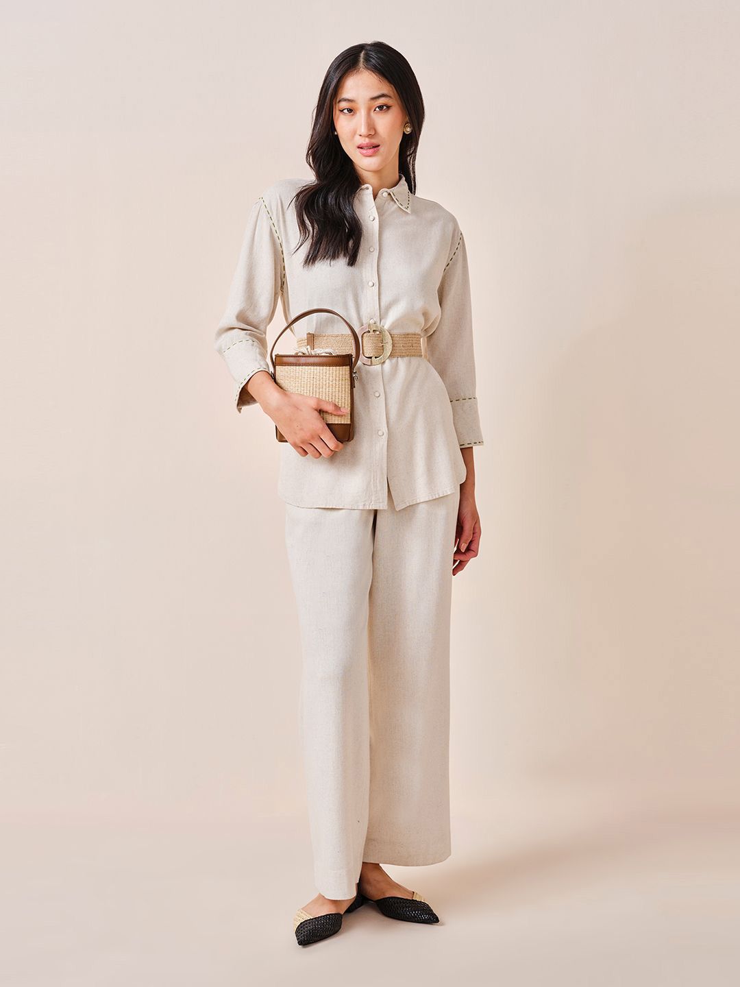 AND Shirt Collar Cuffed Sleeves shirt style Longline Top