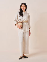 AND Shirt Collar Cuffed Sleeves shirt style Longline Top