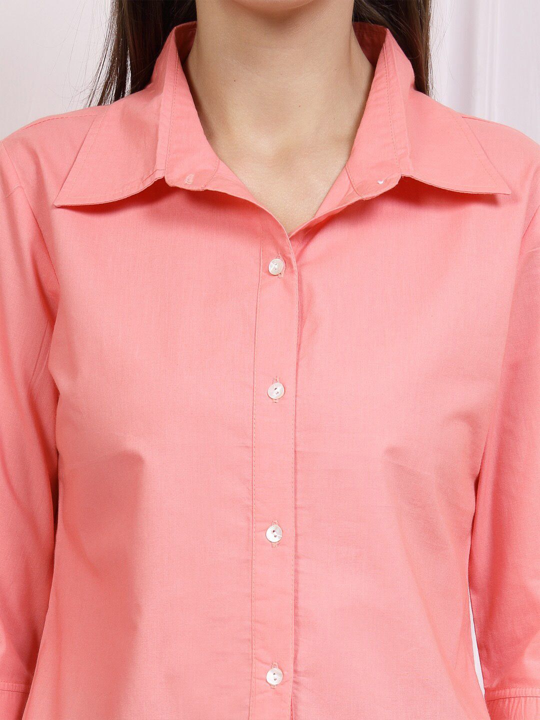 Athena Tinggi Cuffed Cuffed Cotton Shirt Gaya Baju Atas