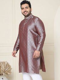 SOJANYA PLUS Lelaki Plus Size Taupe & Golden Geometric Jacquard Kurta