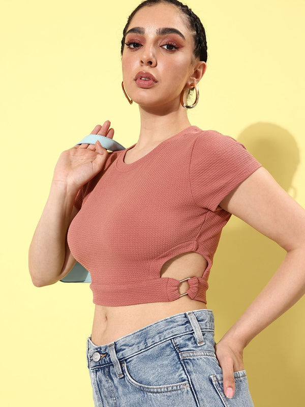 Dressberry Self Design Cut-Out Crop Top