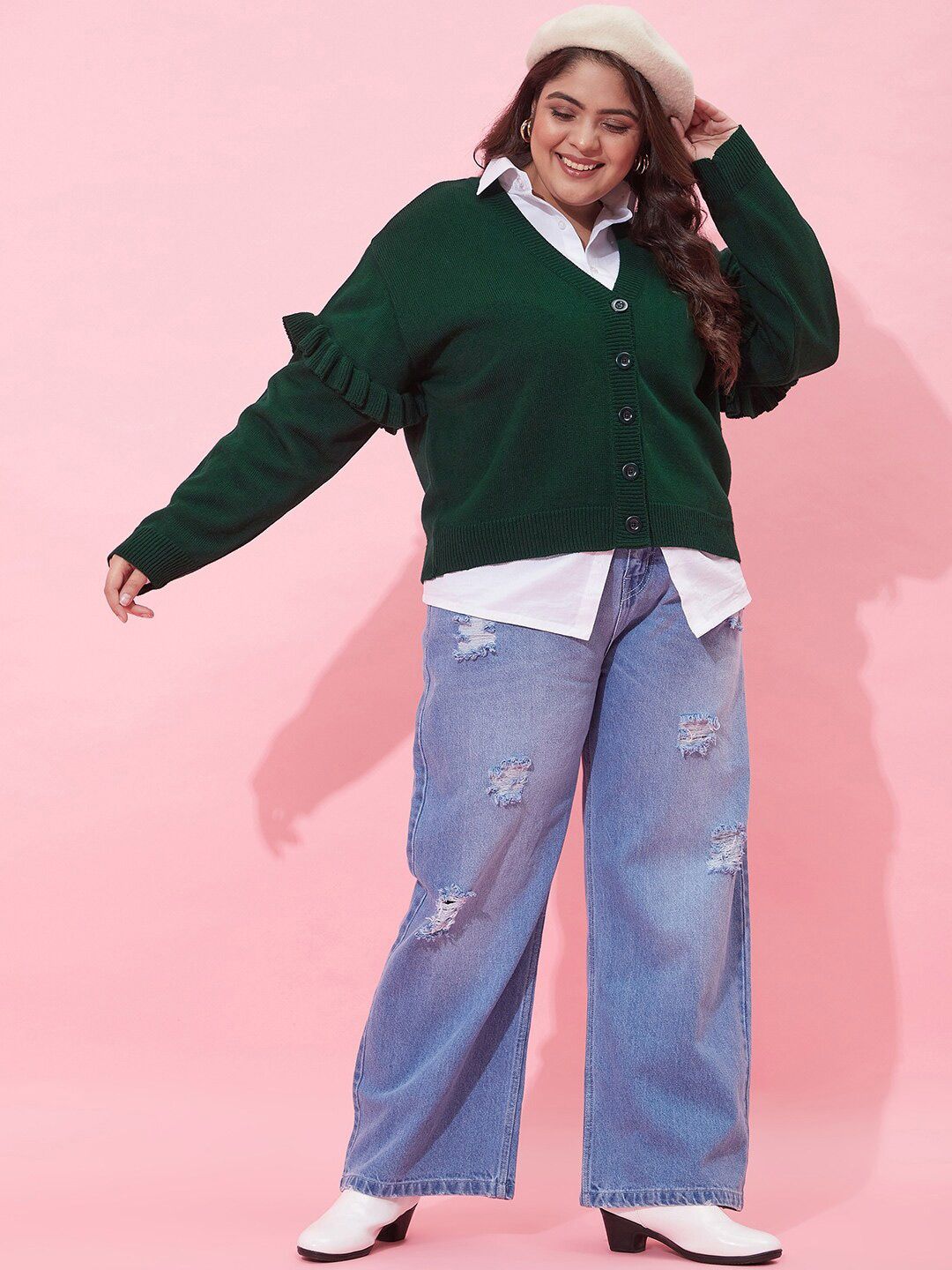 CURVY STREET Women Plus Size Acrylic Cardigan