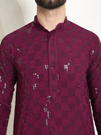 SOJANYA Kurta Kapas Tulen Sulam Geometrik dengan Churidar