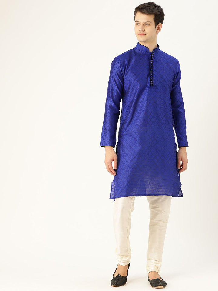 SOJANYA Men Blue Woven Design Straight Kurta