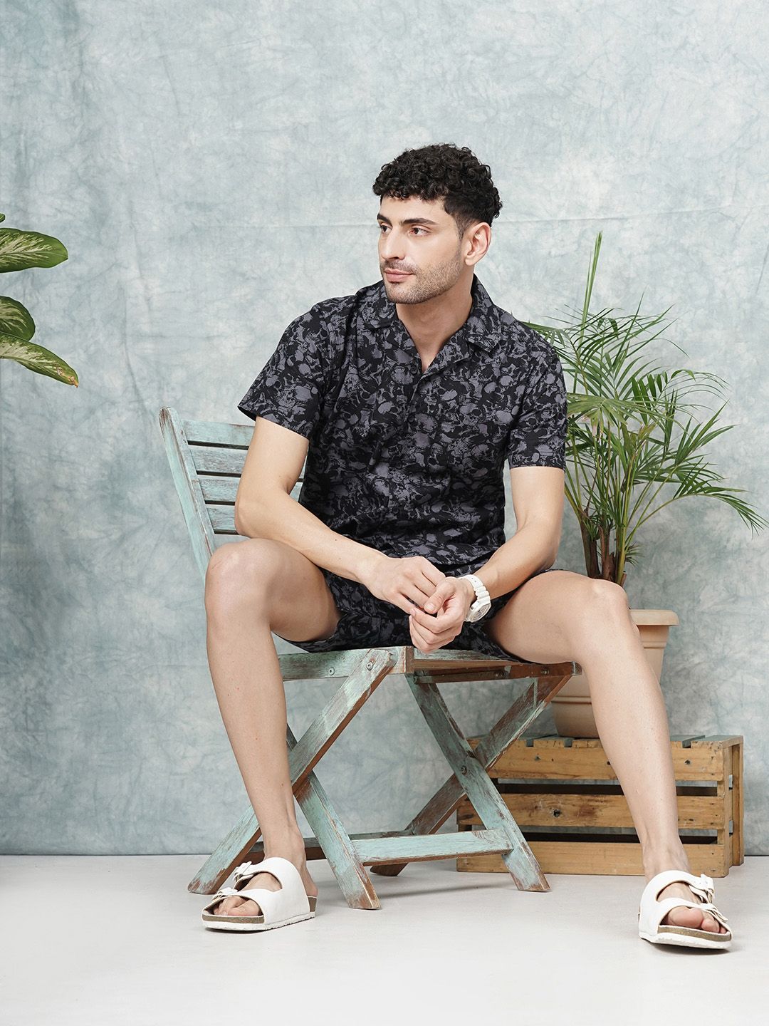 The Indian Garage Co Men Abstract Printed Pure Cotton Night suit