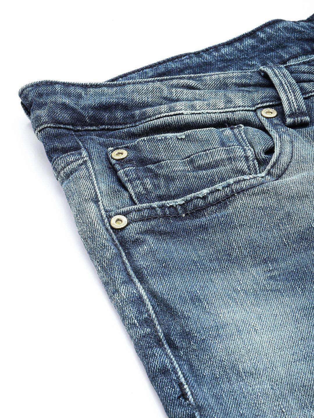 Spykar Men Skinny Slim Fit Rendah Berat Low-Infressed Heavy Fade Jeans