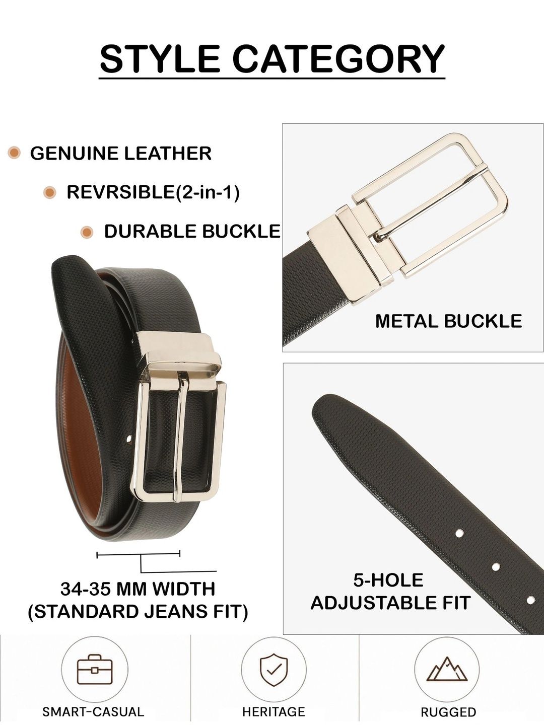 Teakwood Leathers Men Textured Leather Reversible Belt