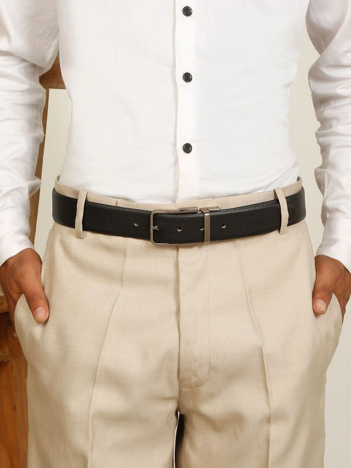 Teakwood Leathers Men Textured Leather Reversible Belt