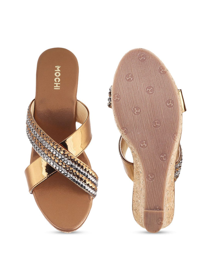 Mochi Gold-Toned Wedge Sandals