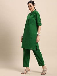 Anouk Women Green Solid Straight Kurta with Trousers