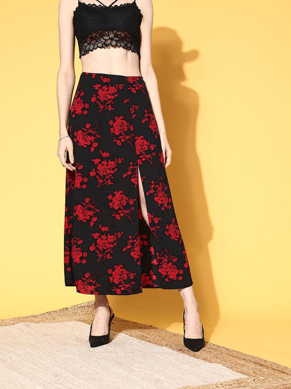 Berrylush Black Floral Vacay Pakaian