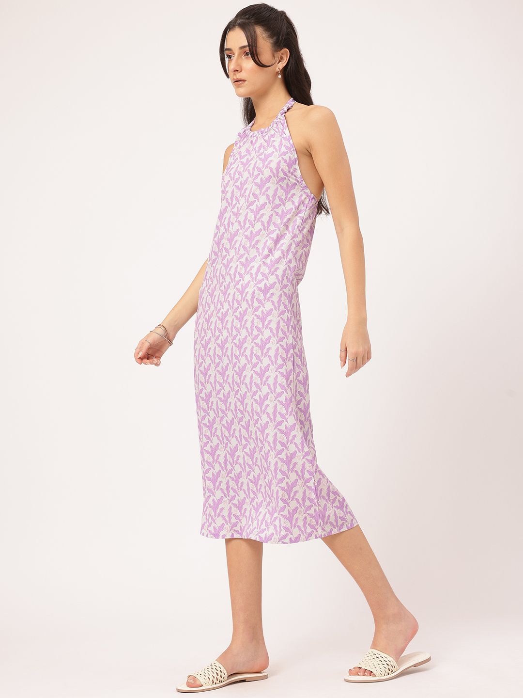 DressBerry Fairycore-Fashionable Printed Halter Neck Open-Back Sheath Midi Dress