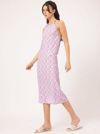 DressBerry Fairycore-Fashionable Printed Halter Neck Open-Back Sheath Midi Dress
