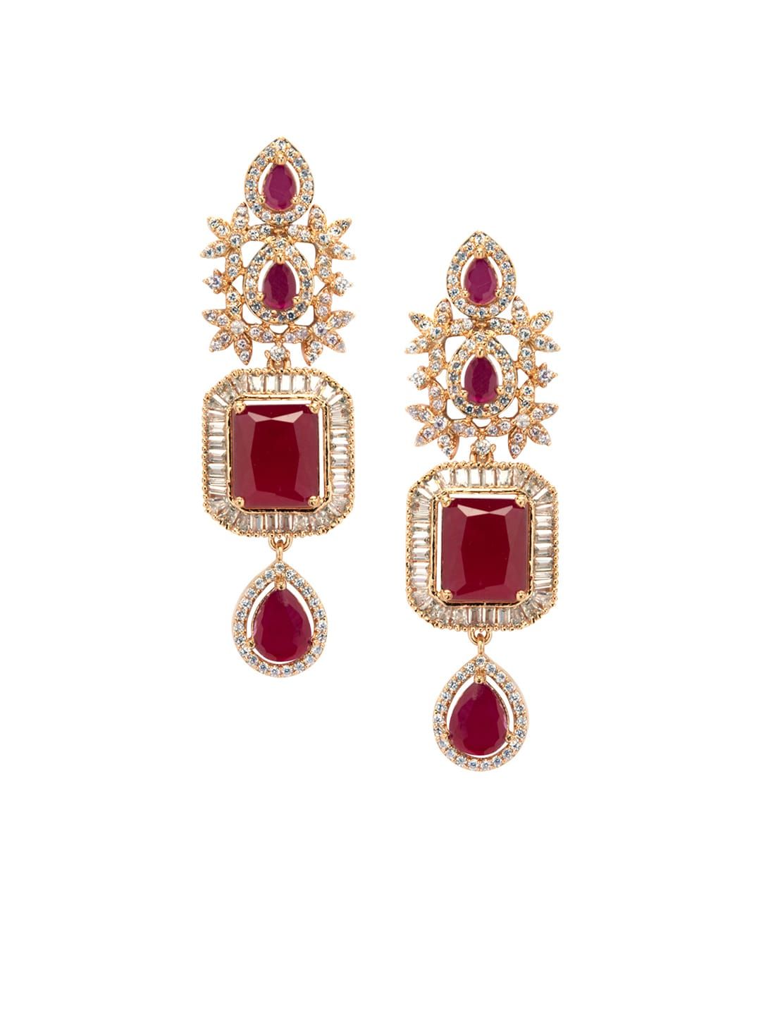 Rubans 24K Rose Gold Plated Pink Sapphire & CZ  Studded Handcrafted Premium Jewellery Set