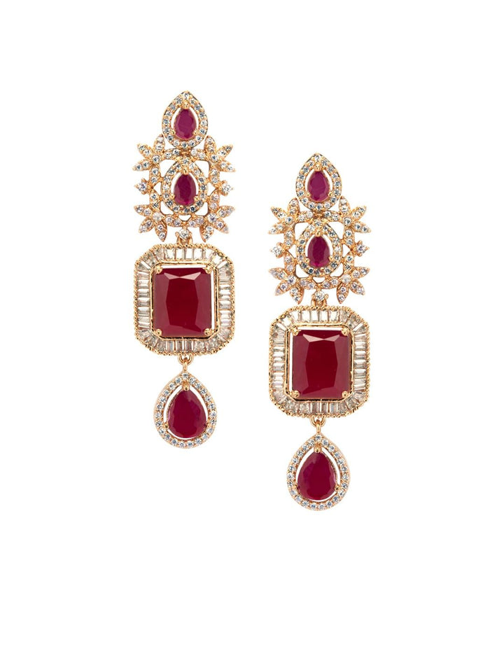 Rubans 24K Rose Gold Plated Pink Sapphire & CZ  Studded Handcrafted Premium Jewellery Set