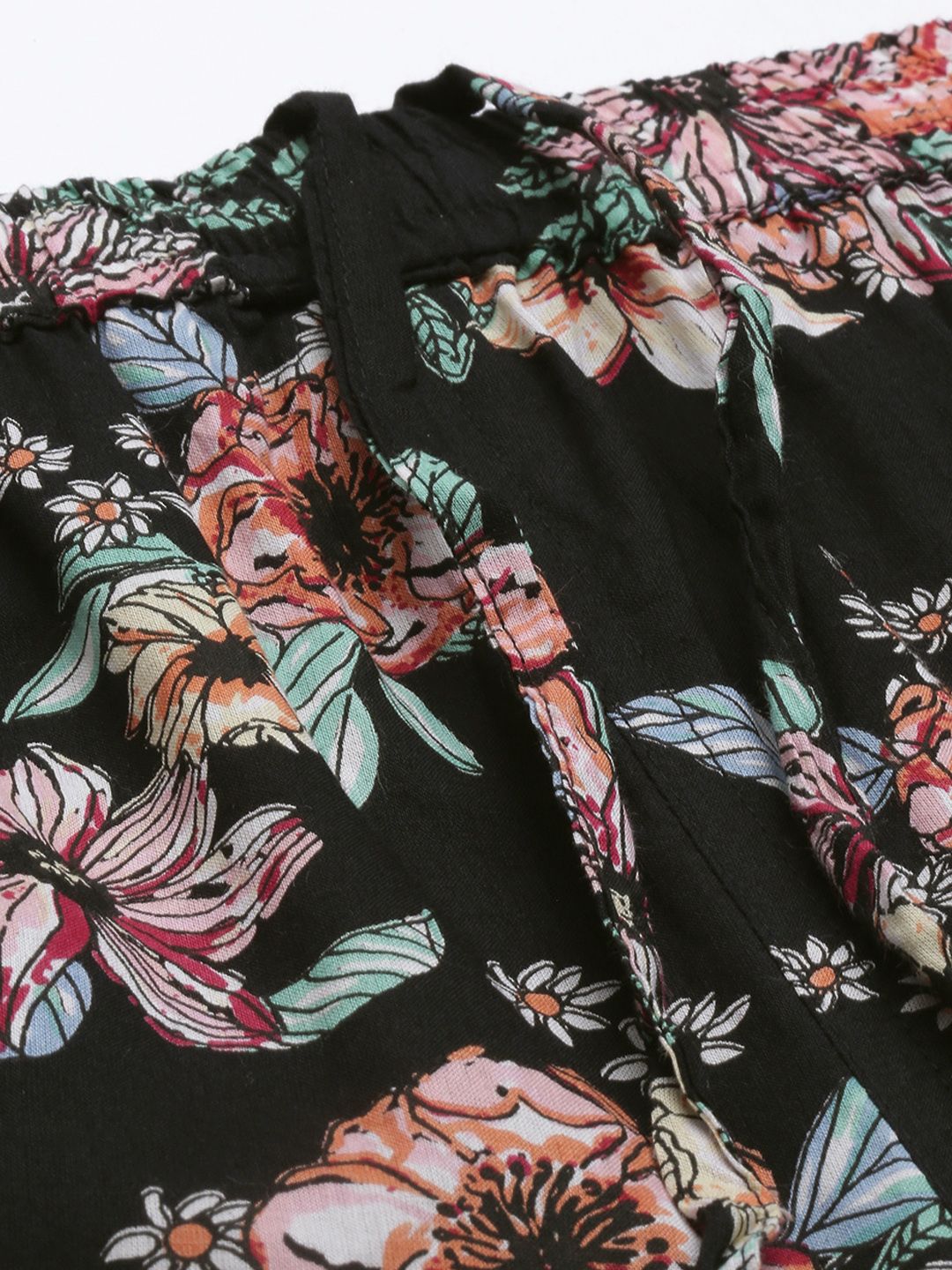 SANSKRUTIHOMES Women Black Pure Cotton Floral Print Pyjama Set