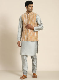 SOJANYA Men Woven Design Kurta with Churidar with Nehru Jacket