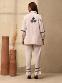 House of Chikankari Women Off White Cotton Chikankari Embroidered Co-Ord Set